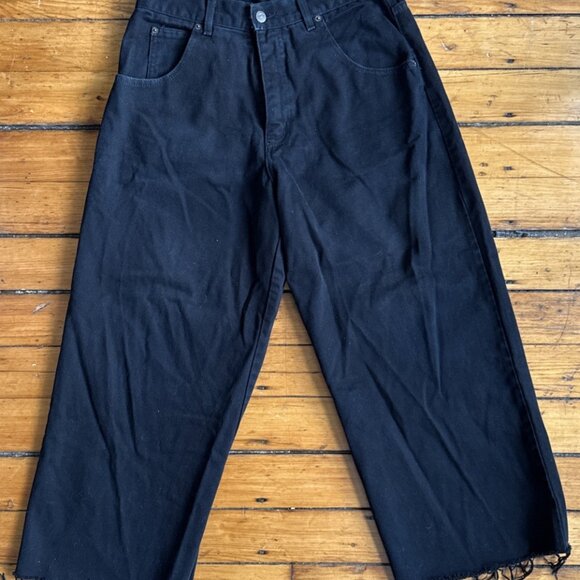 Vintage Solo Semore Jeans Mens 32W Black Baggy Wide Leg Freyed - Picture 2 of 11